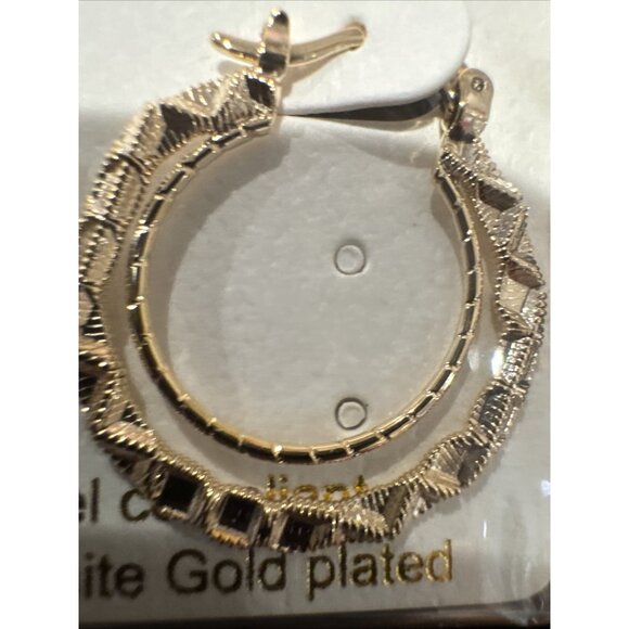 14KT White & Gold Plated 1" Double Hoop Earrings Hypo Allergenic NEW W Gift Bag - Picture 3 of 6